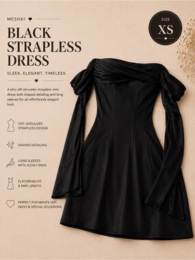 MESHKI Giselle Off Shoulder Satin Mini Dress | Black | XS | NWT
